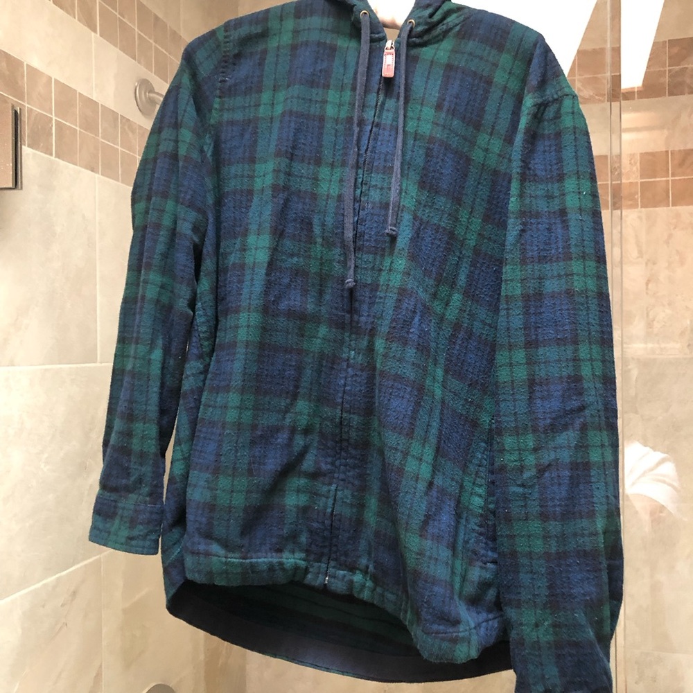 L.L.‎ Bean Women's Scotch Plaid Flannel Shirt Hoodie full
Zip Large vintage